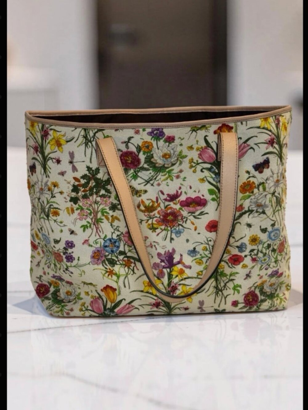 Gucci Flora Tote with Pink Leather Trim — Authentic w/ COA